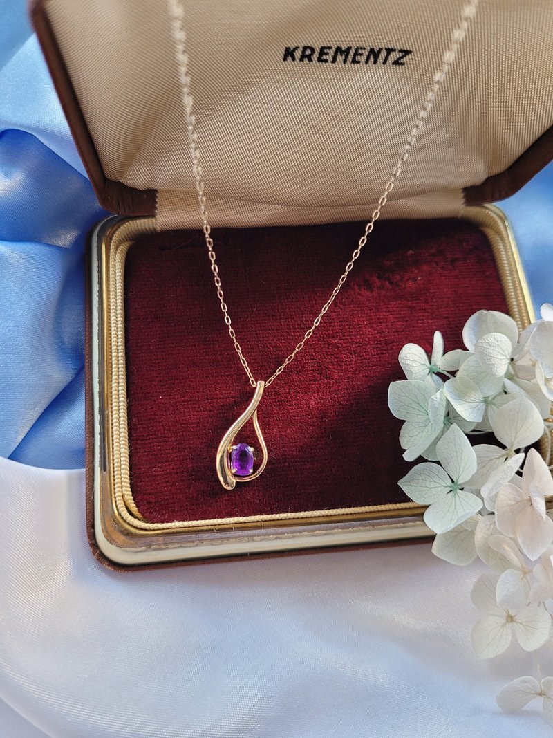 美国西洋古董饰品 / Krementz紫水晶钻典雅包金项链/复古珠宝首饰 - 项链 - 其他金属 
