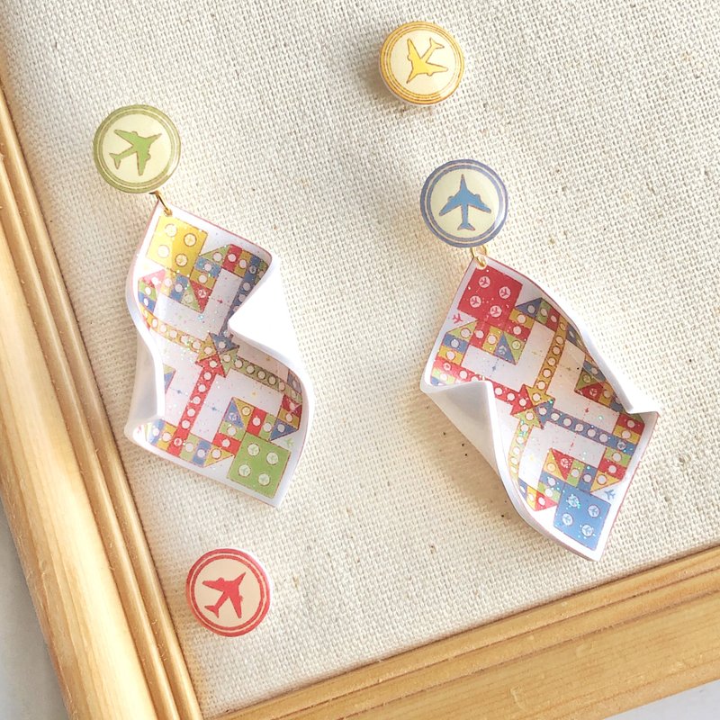HKPaletteEarring - 飞行棋(吊)(耳环) - 耳环/耳夹 - 树脂 多色
