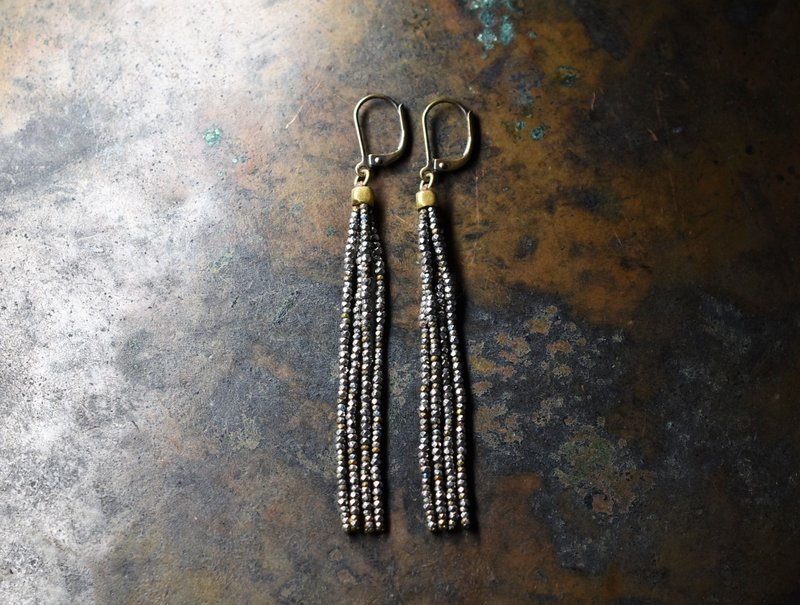 French antique cut steel and metal beads quadruple earrings - 耳环/耳夹 - 其他金属 银色