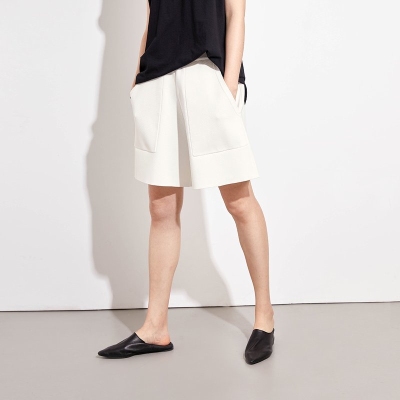 杲果GAOGUO原创设计师女装 19夏新白丝光棉针织宽松口袋百搭短裤 - 女装短裤 - 其他材质 白色