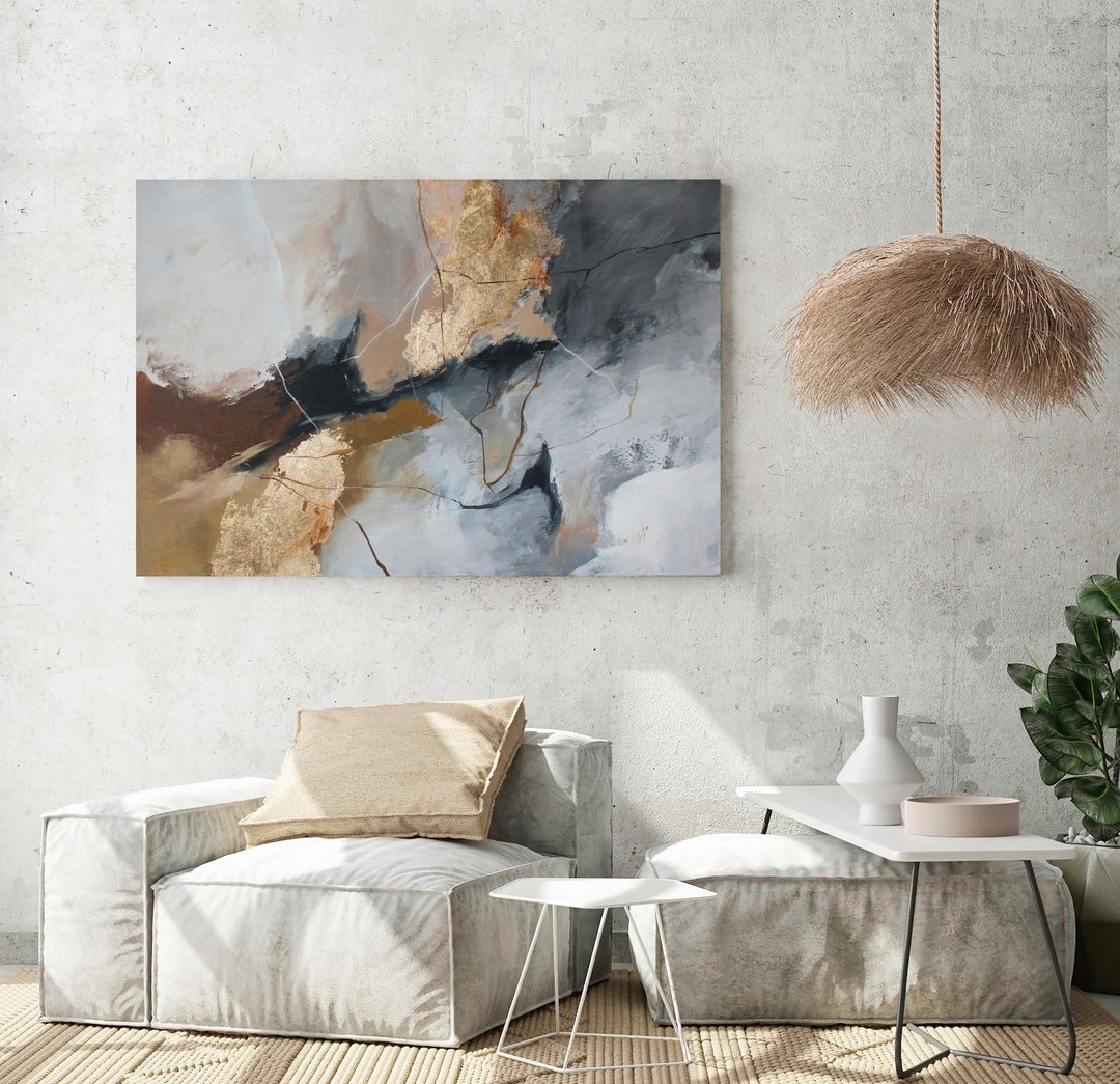 灰金抽象画 | 灰棕画 | 灰色画布画 | 沙漠 2 - 墙贴/壁贴 - 棉 咖啡色