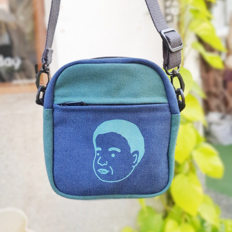 猫毛 撞色拼接方块包 手工绢印帆布包 斜背包 / 弟弟 - 侧背包/斜挎包 - 棉．麻 多色