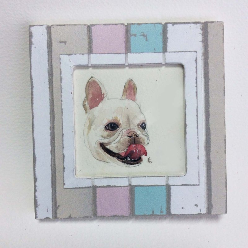 ‘水彩画’法斗 狗狗  手绘原稿 （含框） - 订制画像 - 纸 白色