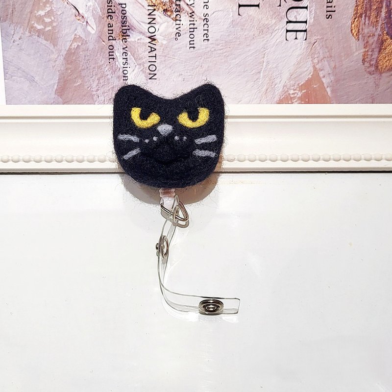 佩宁手作+兔娟画猫+黑猫猫头羊毛毡│猫咪识别证.易拉扣.证件夹│ - 证件套/卡套 - 羊毛 