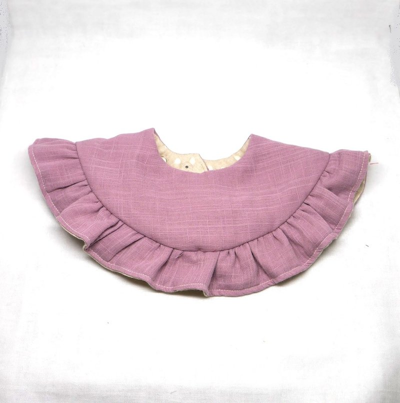 Japanese Handmade 8-layer-gauze frill 360 circle bib - 围嘴/口水巾 - 棉．麻 粉红色