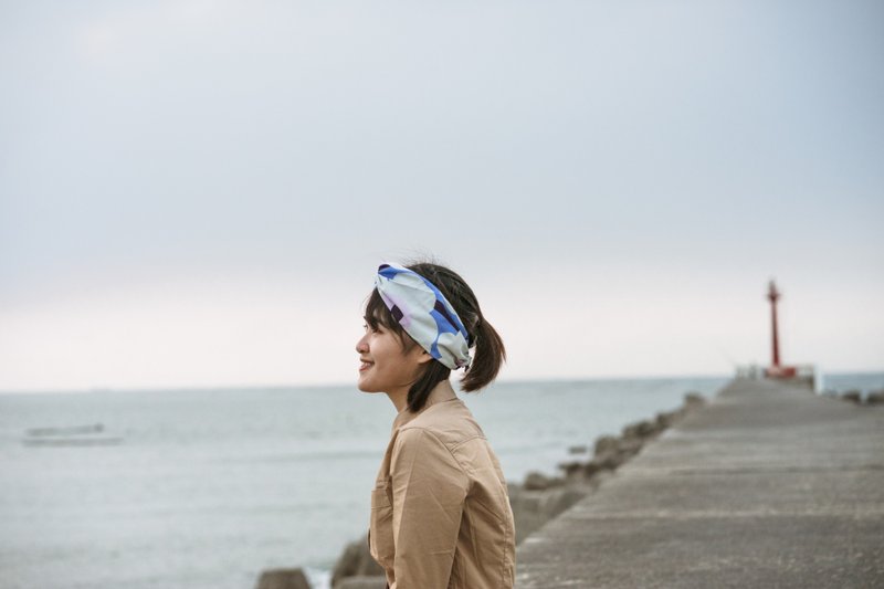 棉花糖 巾帽式 x 芬兰系列 松紧极宽版/手工发带 - 发带/发箍 - 棉．麻 蓝色