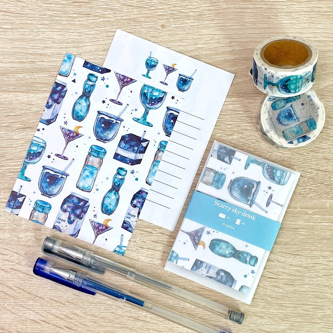 星空饮品 迷你信纸组 - 信封/信纸 - 纸 蓝色