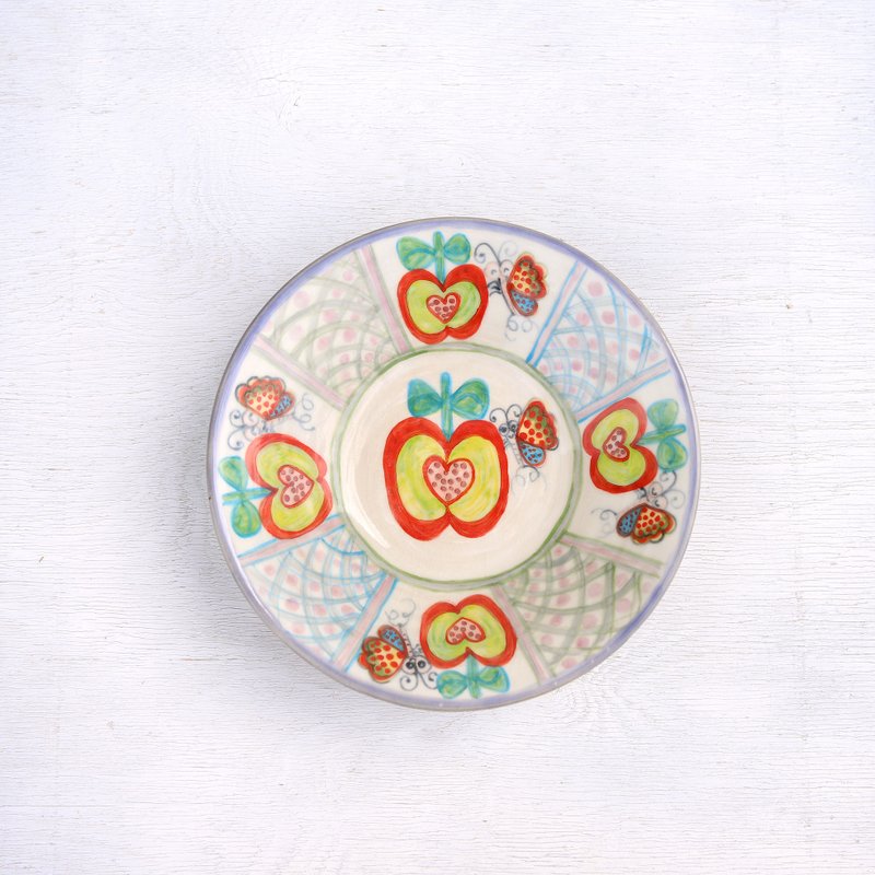 Yellow apple and butterfly painting platter - 盘子/餐盘/盘架 - 瓷 