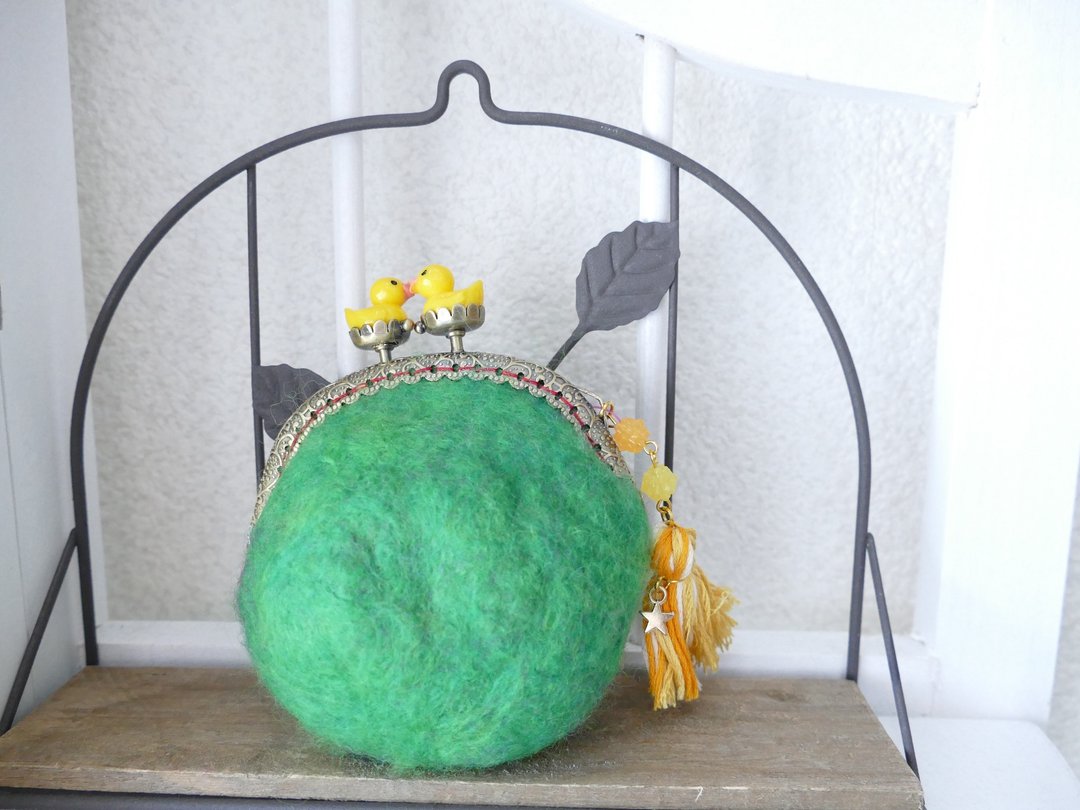 Coin duck mouthpiece green wool felt - 零钱包 - 羊毛 绿色