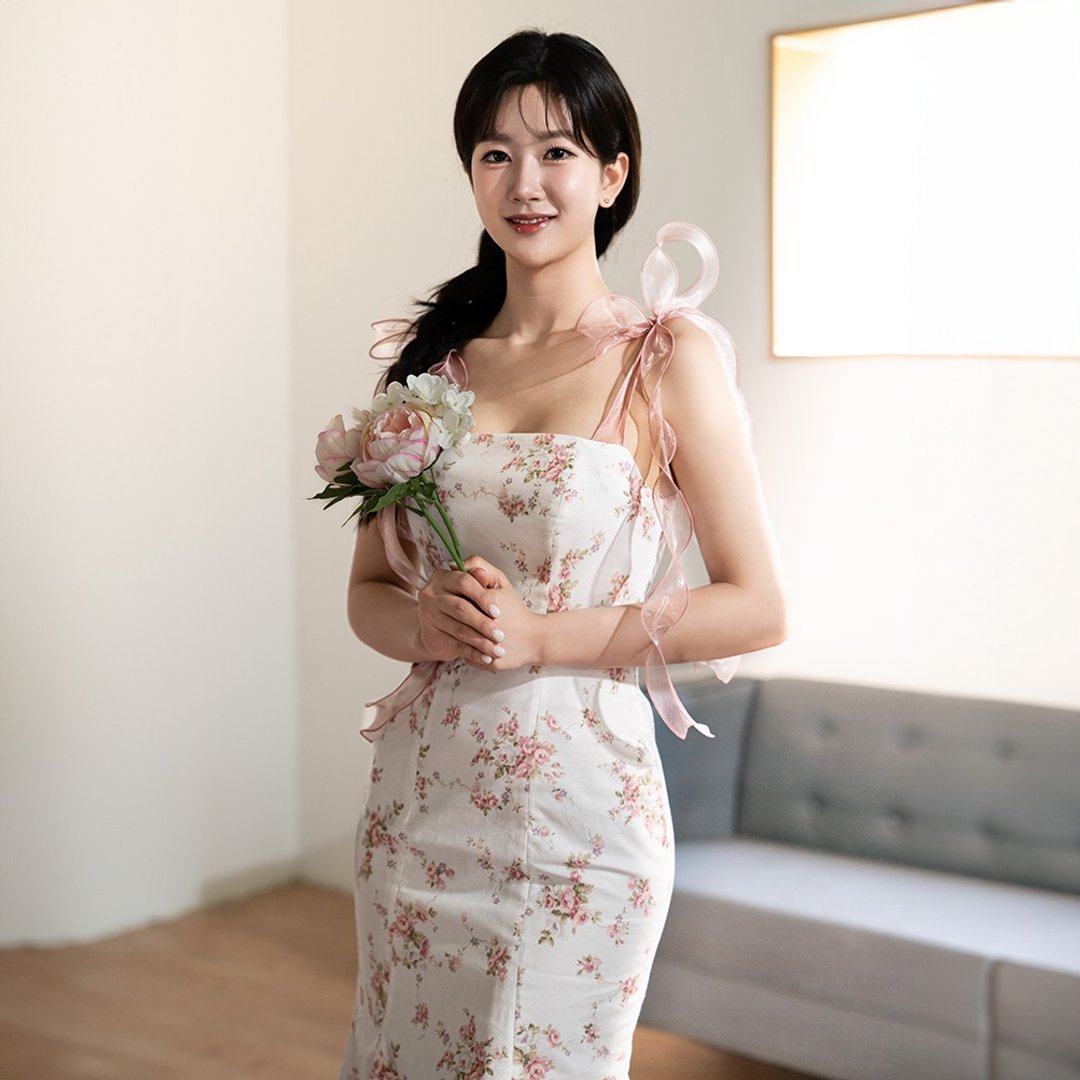 花卉美人鱼粉红色丝带连衣裙 - 洋装/连衣裙 - 其他材质 