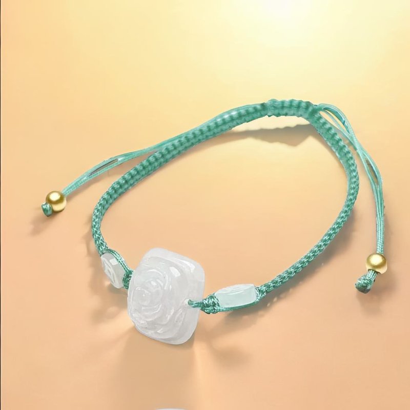 【似玉如花】冰种白翡翡翠花花编织手链 | 天然缅甸玉A货 | 送礼 - 手链/手环 - 玉石 白色