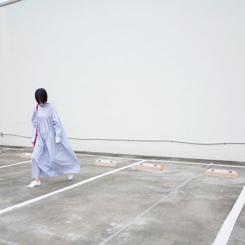 2way极长洋装 条纹色 - 洋装/连衣裙 - 棉．麻 蓝色