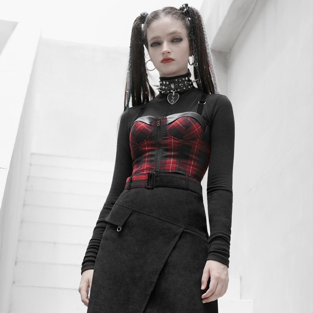 高地女巫格纹胸杯吊带背心 /*添加大尺码*/ 弹性腰围 - 女装背心 - 其他材质 红色