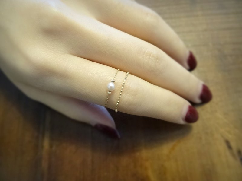 1+1 组合优惠价 - 日本18K金可调整式裸感链戒 - Baby Akoya 珍珠 / 睡美人土耳其石 + 切面金珠链 - Au750 - 戒指 - 其他金属 金色