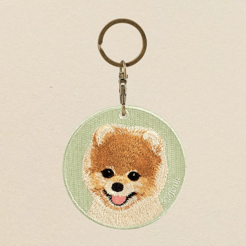 EMJOUR 双面刺绣吊饰 - 棕博美 | 仿真刺绣 - 吊饰 - 绣线 绿色