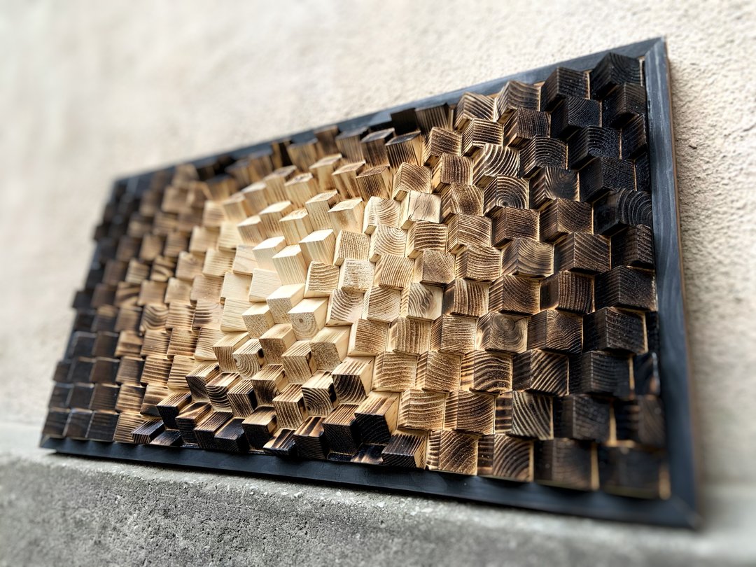 Wood Wall Art - Shou Sugi Ban Yakisugi - Burnt Rustic 3D Decor - Geometric - 墙贴/壁贴 - 木头 