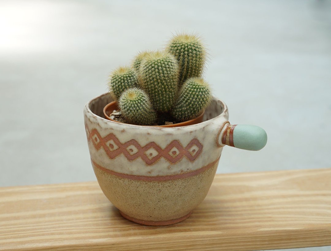 Small ceramic plant pot for cactus , handmade pottery , small pot - 植栽/盆栽 - 陶 咖啡色