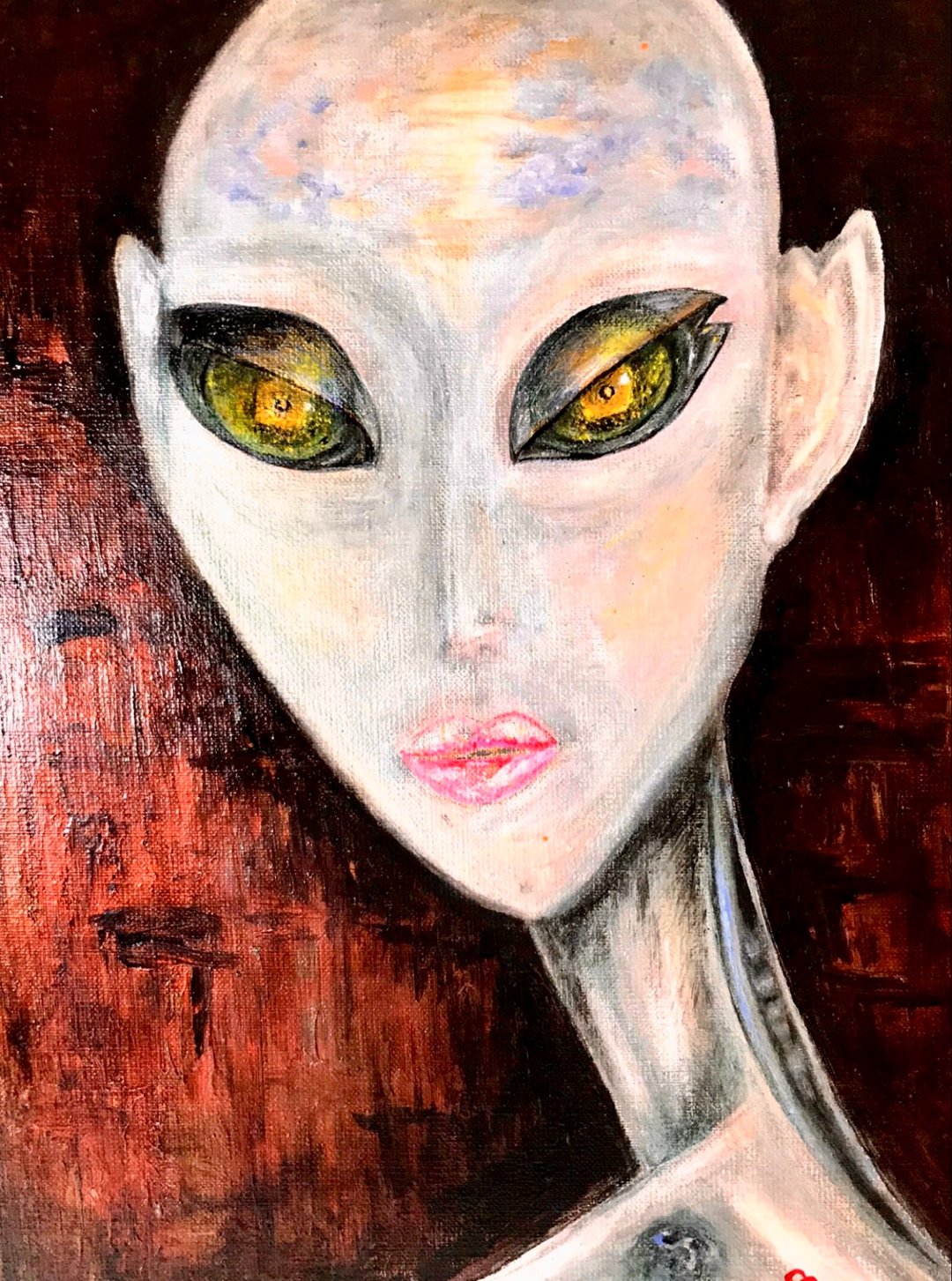 原创、独特、拉伸画布上的外星人肖像 - 墙贴/壁贴 - 其他材质 咖啡色