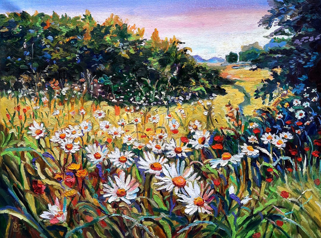 田野雏菊 艺术绘画 原创艺术 油画 布面油画 - 墙贴/壁贴 - 其他材质 绿色