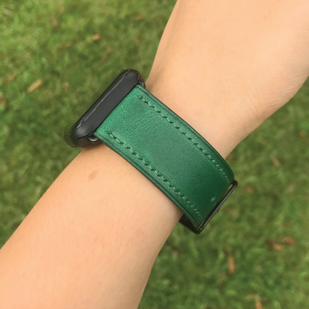 【AppleWatch表带】绿色植鞣牛皮/法国防汗皮/厚芯款/轻巧款 - 表带 - 真皮 绿色