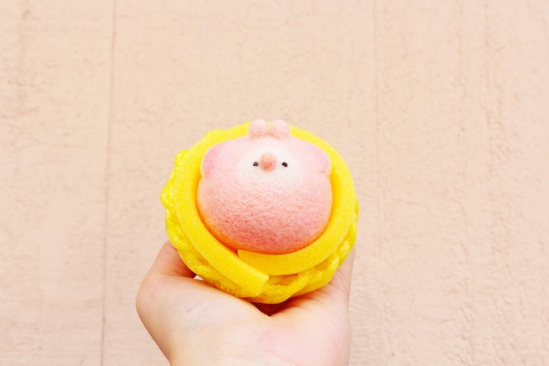 Anny羊毛毡水蜜桃果实兔耳鸟 - 玩偶/公仔 - 羊毛 粉红色