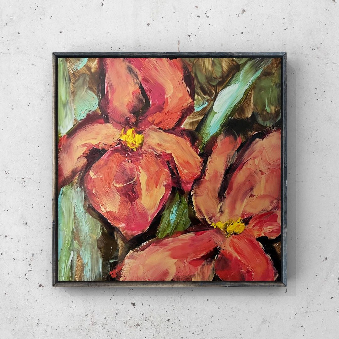 Irises original oil painting Van Gogh Monet inspired irises wall art 6 inch - 海报/装饰画/版画 - 其他材质 红色
