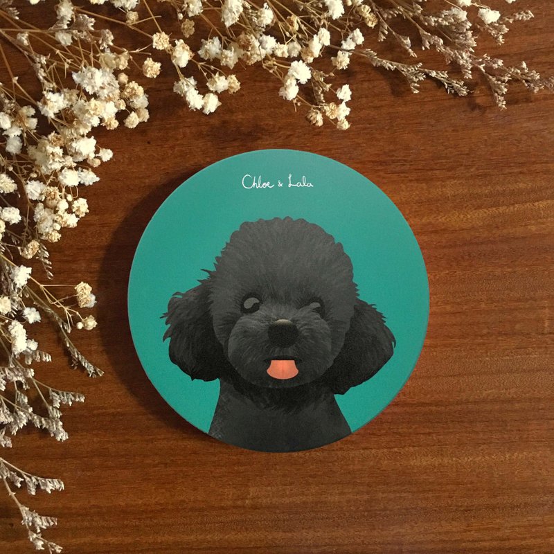 汪喵陶瓷吸水杯垫 - 黑贵宾 - 杯垫 - 陶 蓝色