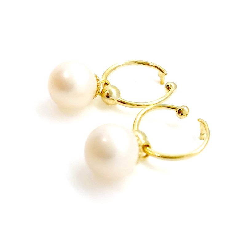 时尚金环淡水珍珠纯银耳环 - 耳环/耳夹 - 珍珠 