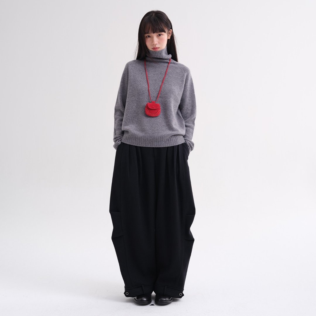 藏青针织阔腿裤|裤子|冬款|Sora-2048 - 女装长裤 - 聚酯纤维 黑色