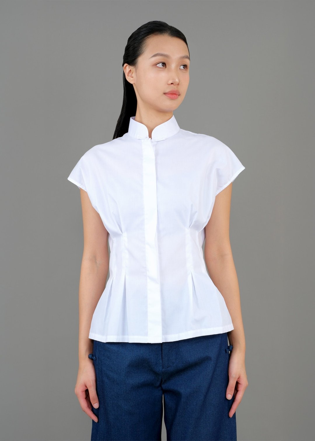 连肩袖立领衬衫 |香港设计 - 女装衬衫 - 棉 白色