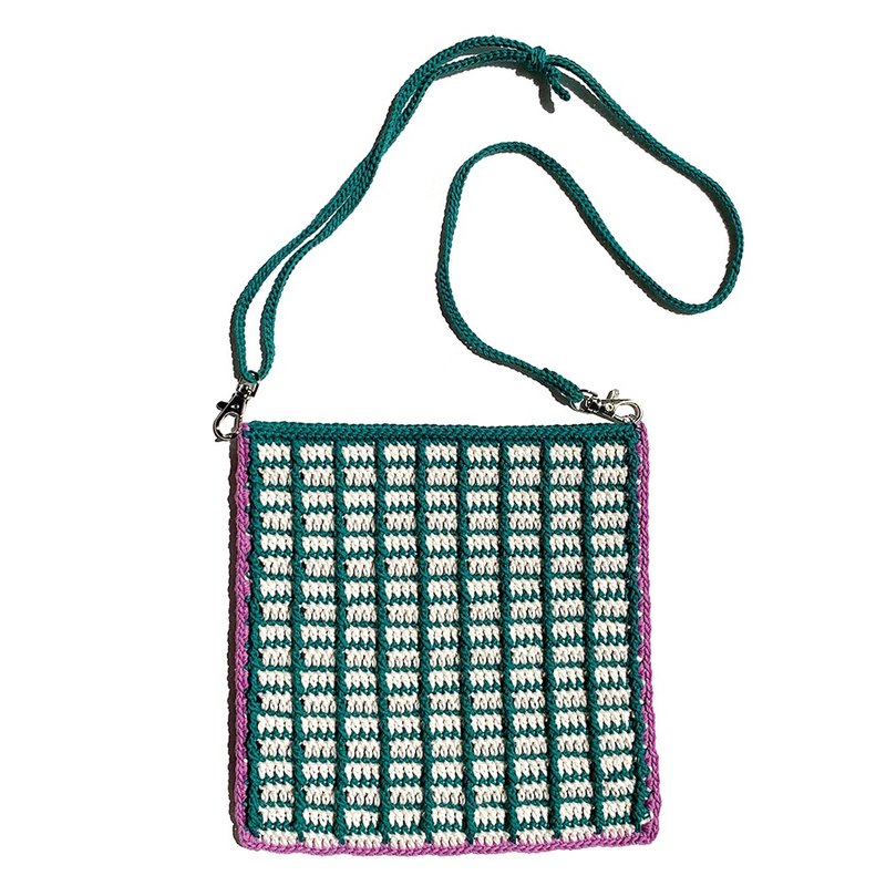 【斜背包】方形 双色 两用包 GRN×LAV - 侧背包/斜挎包 - 棉．麻 绿色