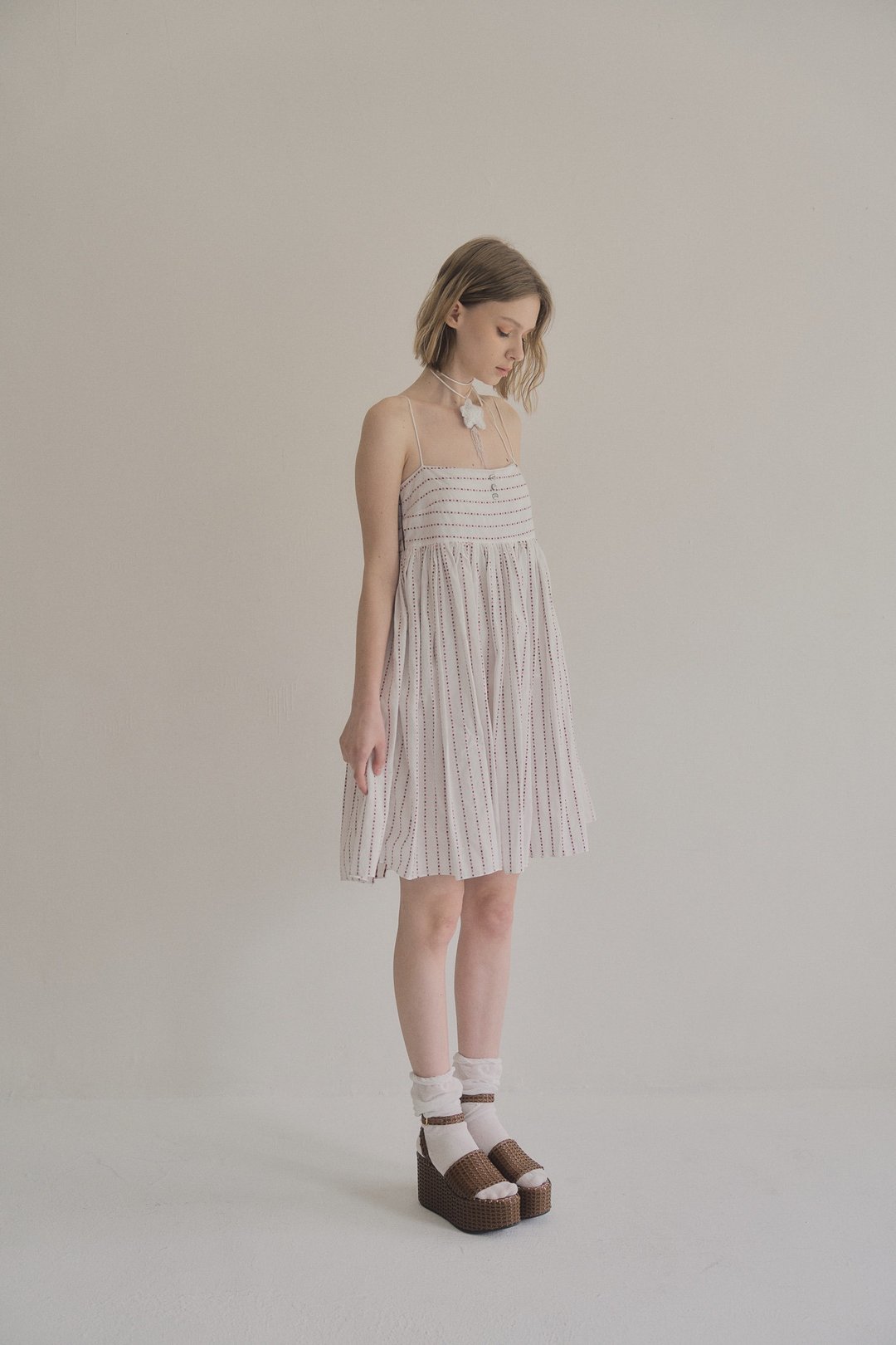 Japanese cotton dot-print shorts set 日本水玉细肩带洋装 - 洋装/连衣裙 - 棉 多色