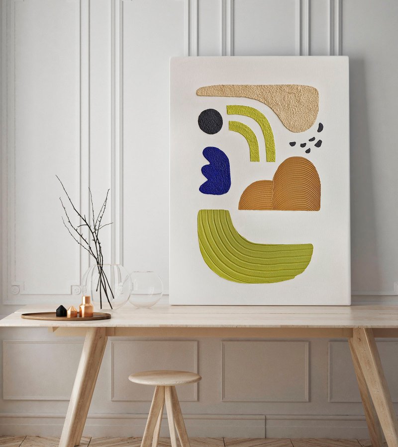 绿蓝色墙面艺术 | 彩色抽象墙面艺术 | 彩色艺术画 | 湾 5 - 墙贴/壁贴 - 棉．麻 多色