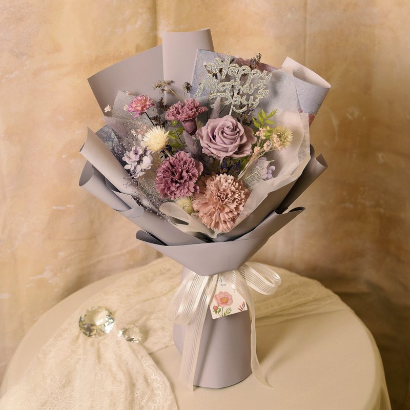 【优雅油画风】母亲节 淡紫色永生康乃馨花束永生花 干燥花 - 干燥花/捧花 - 植物．花 紫色