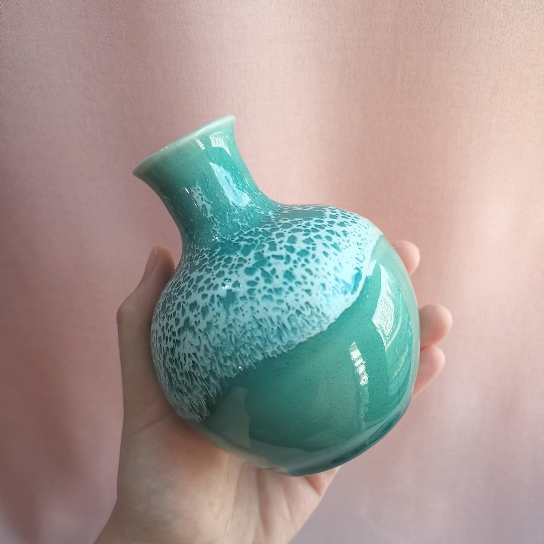 x绿雾x 11cm手工瓷器花瓶 花器 鲜花 永生花 干燥花 礼物 - 花瓶/陶器 - 瓷 绿色