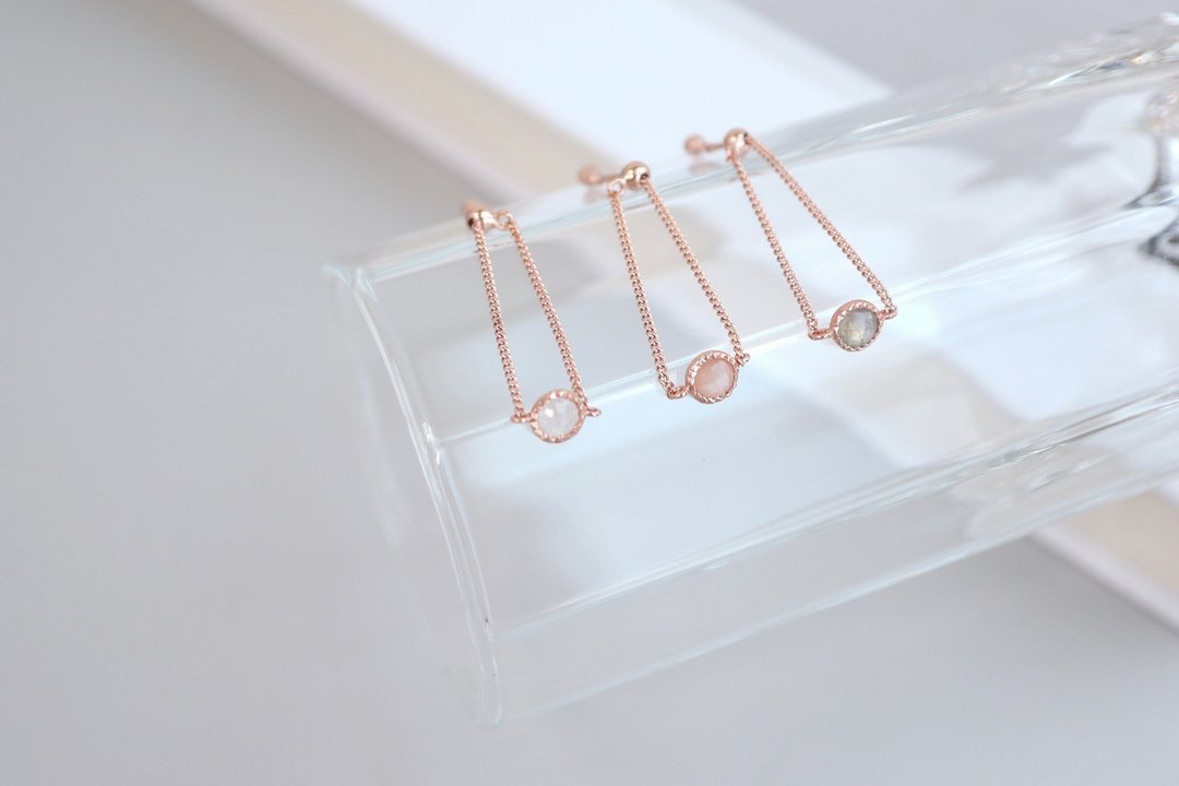 彩虹月光。宝石链戒 - 戒指 - 纯银 粉红色