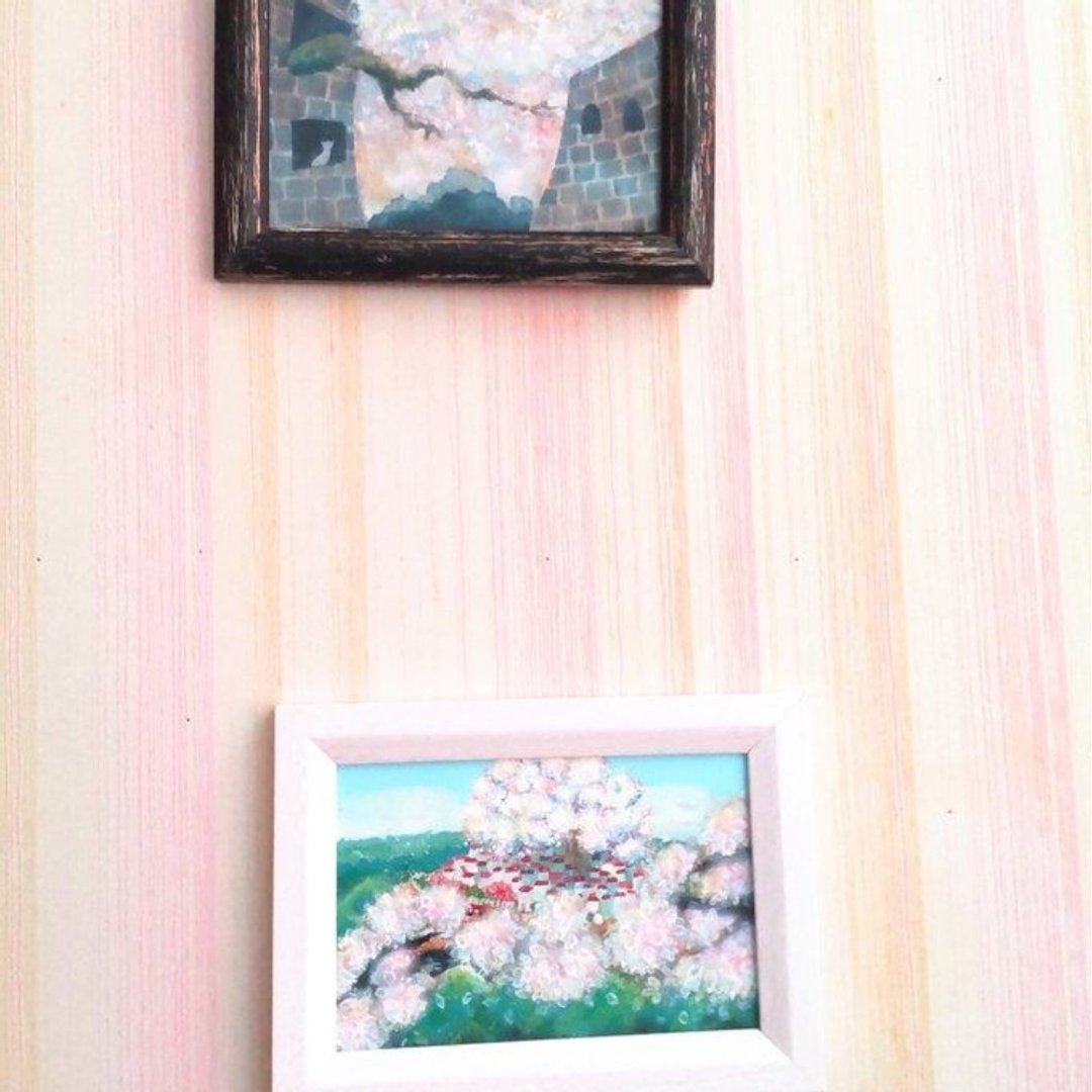 原创画作 樱花 压克力画组【高台之街】【樱花华盖】单品、含框 - 海报/装饰画/版画 - 纸 粉红色