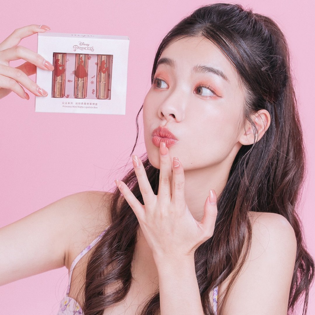 FreshO2 迪士尼 公主系列 迷你柔雾唇膏礼盒 3色 小美人鱼 乐佩 - 唇彩/颊彩 - 塑料 粉红色