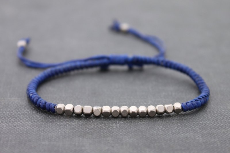  蓝色银色立方可调男士男女皆宜的编织友谊手链 - 手链/手环 - 纸 蓝色