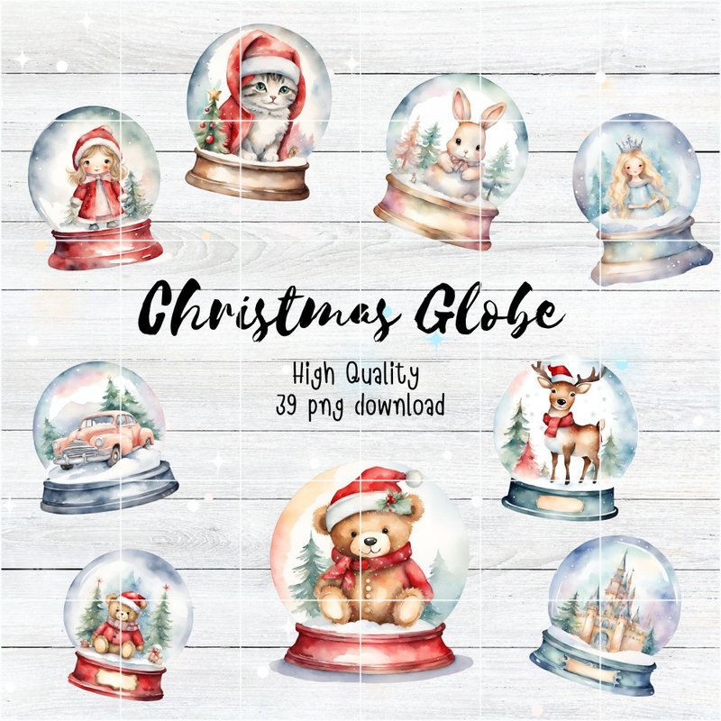 圣诞地球剪贴画粉彩 40png/水彩/粉彩假期、季节、节日、贴纸、剪 - 电脑手机桌布/贴图/App 图示 - 其他材质 