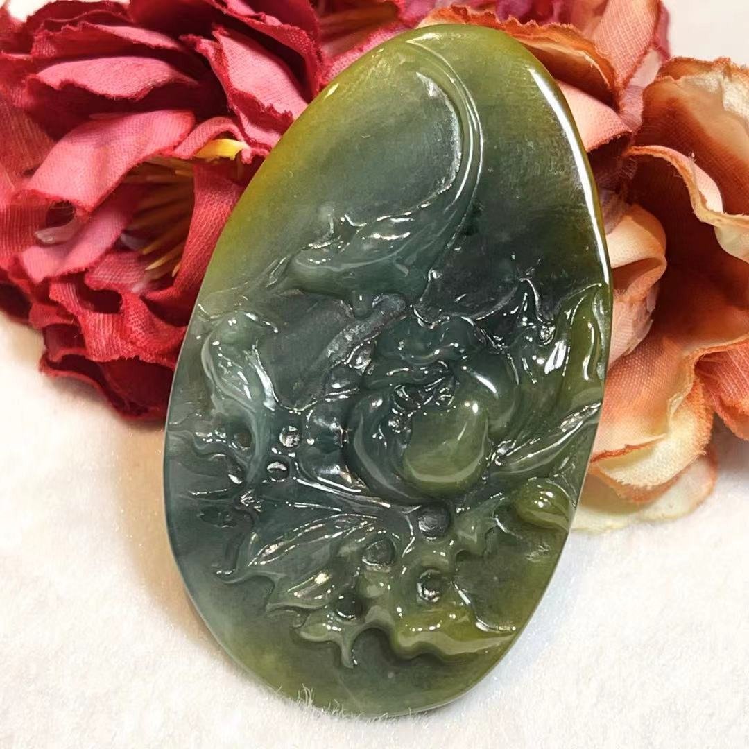 多宝晶石/天然翡翠A货吊坠/富贵有余/威料翡翠/三彩翡翠/附证书 - 项链 - 玉石 蓝色