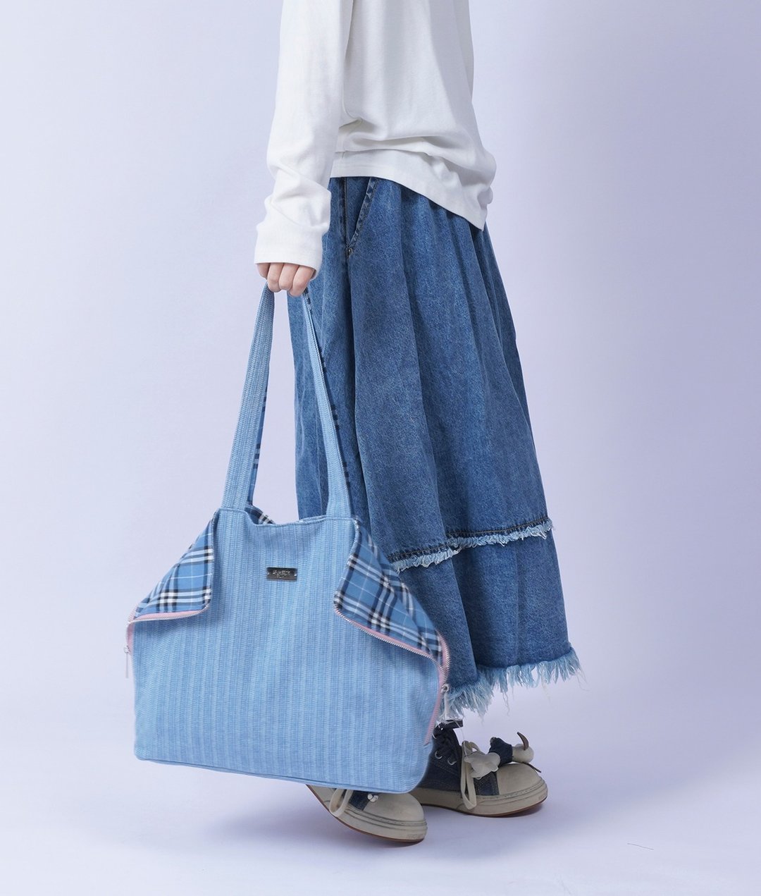 Rebirth野生设定拼接帆布单肩包少女2025牛仔大容量通勤解构布包 - 侧背包/斜挎包 - 棉 