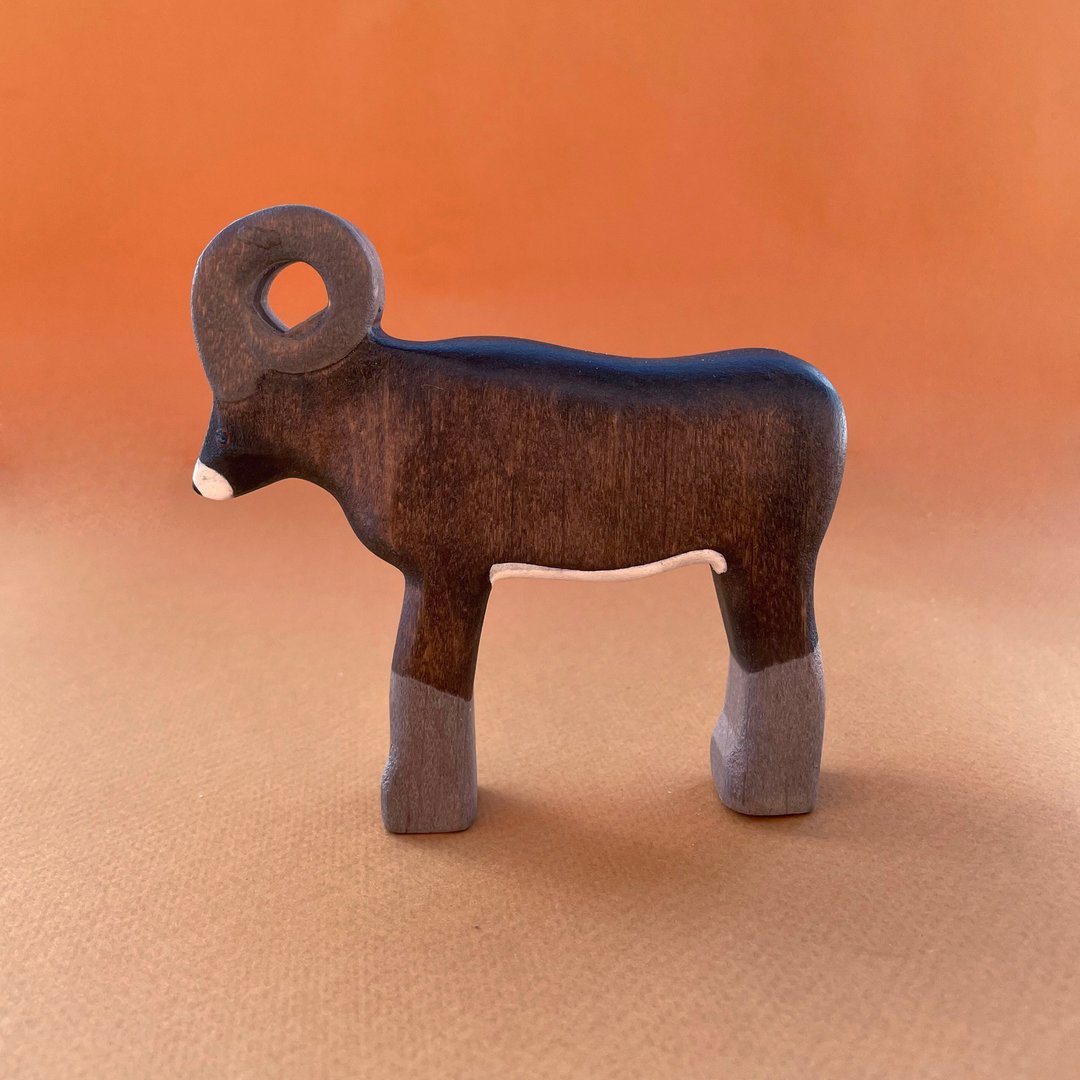 Wooden ram figurine - Ram toy - Wooden animals - Wooden toys - Wild animals - 玩具/玩偶 - 木头 咖啡色