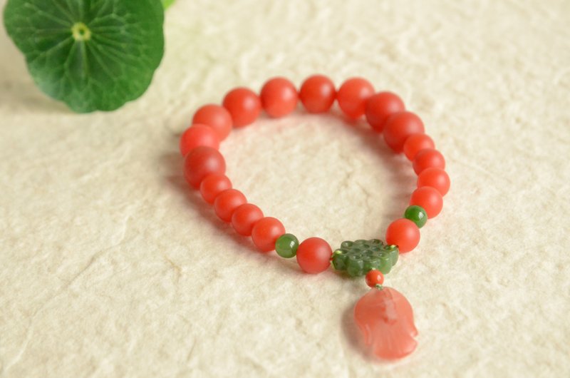 【鸿波】天然保山南红手串手链南红福鱼碧玉如意本命红 - 手链/手环 - 宝石 