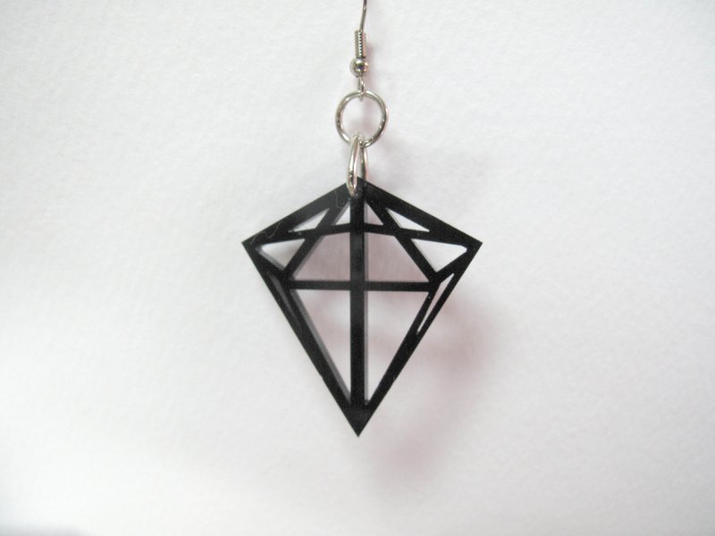 力克鸭★几何钻石★耳环 - 耳环/耳夹 - 压克力 黑色