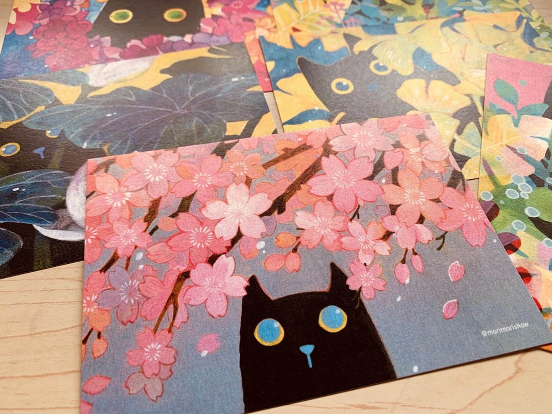 (森森秀原创明信片)缤纷黑猫系列(六张一组) - 卡片/明信片 - 纸 