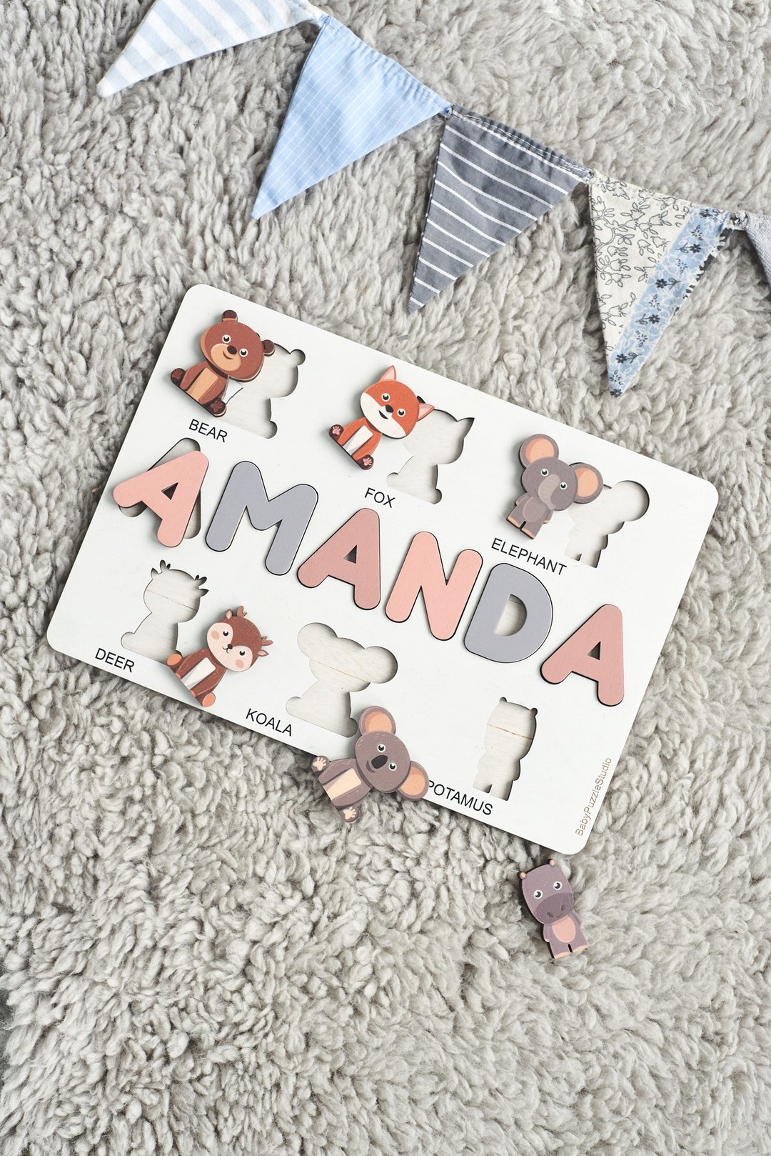 Customized Gift for Kids - Wooden Name Puzzle with Animals - Personalized Gift - 玩具/玩偶 - 木头 多色