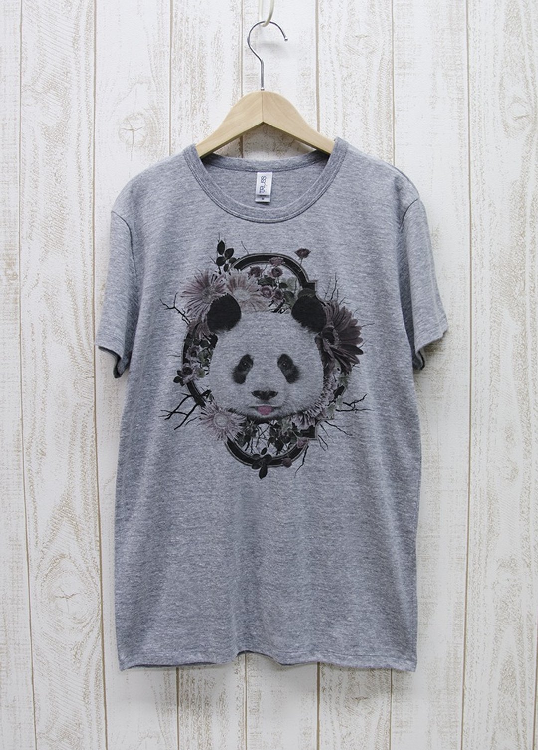 ronron PANDA Tee 花卉框架 炭灰色 / R025-TT-GR - 中性连帽卫衣/T 恤 - 棉 灰色
