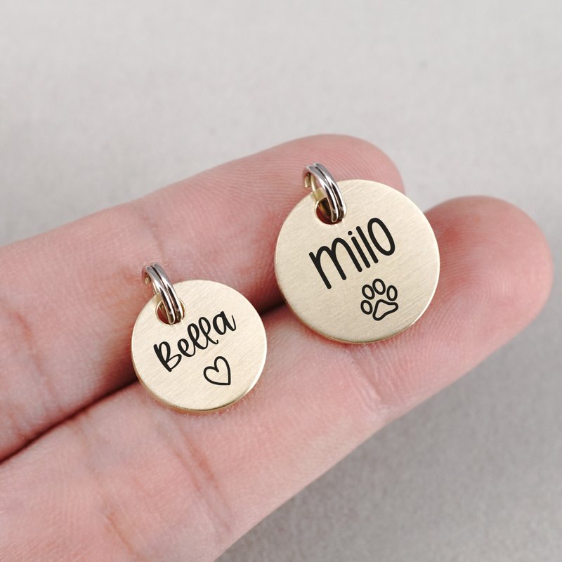 定制黄铜猫牌 小型宠物牌 雕刻小猫和小狗牌 - 项圈/牵绳 - 铜/黄铜 金色