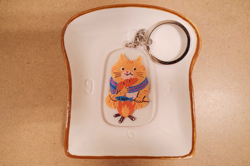 压克力钥匙圈 | 吃面包的橘猫 - 钥匙链/钥匙包 - 压克力 